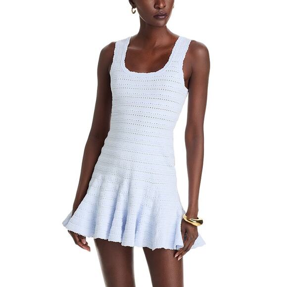 Loveshackfancy 'Maryanne' Blue Viscose Open Knit Mini Dress Size M - Picture 1 of 5